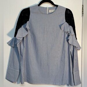 Pixie Market Black and White Striped Blouse with Ruffles